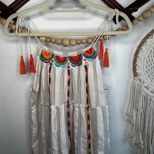 THML Embroidered Boho Cotton Tassel Dress